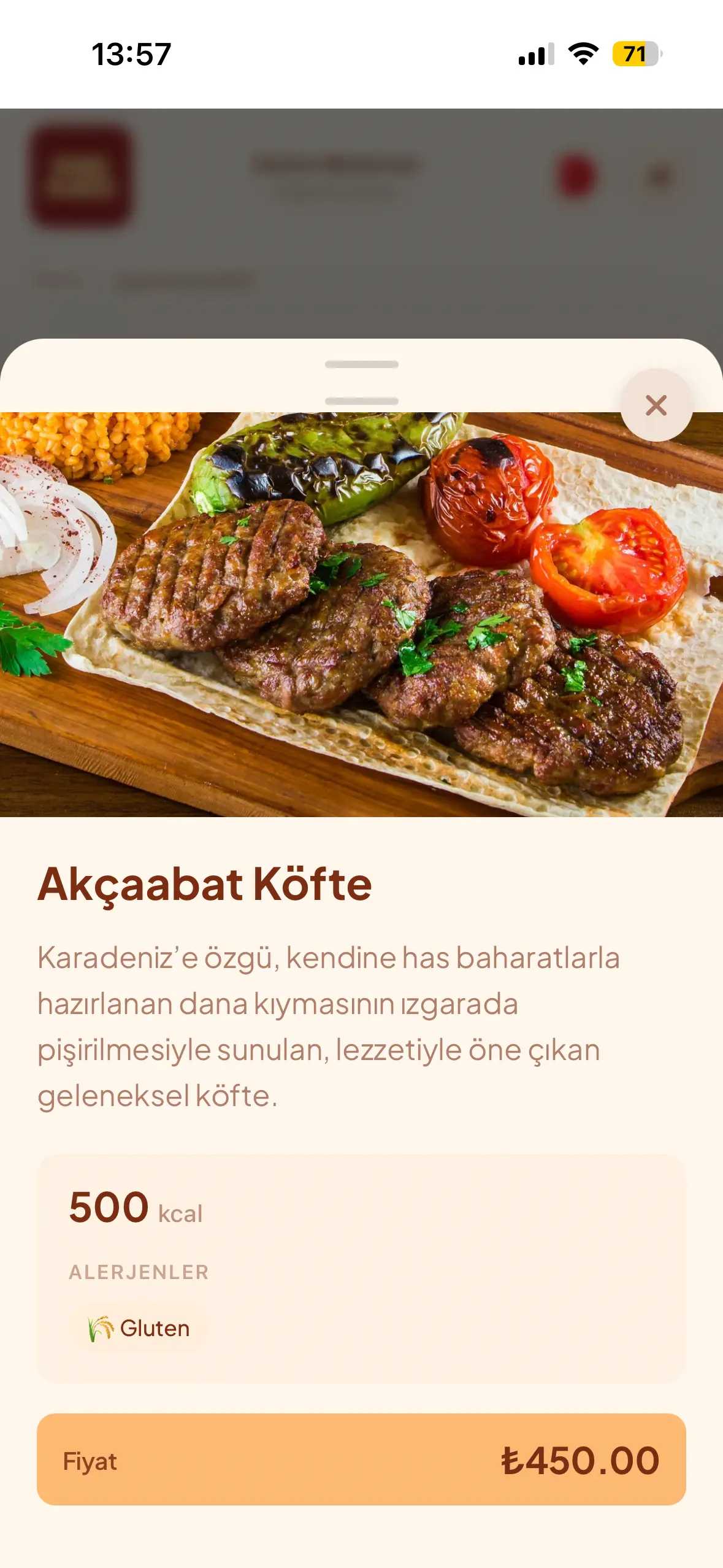 Ürün detayı: alerjen, kalori ve varyant bilgileri